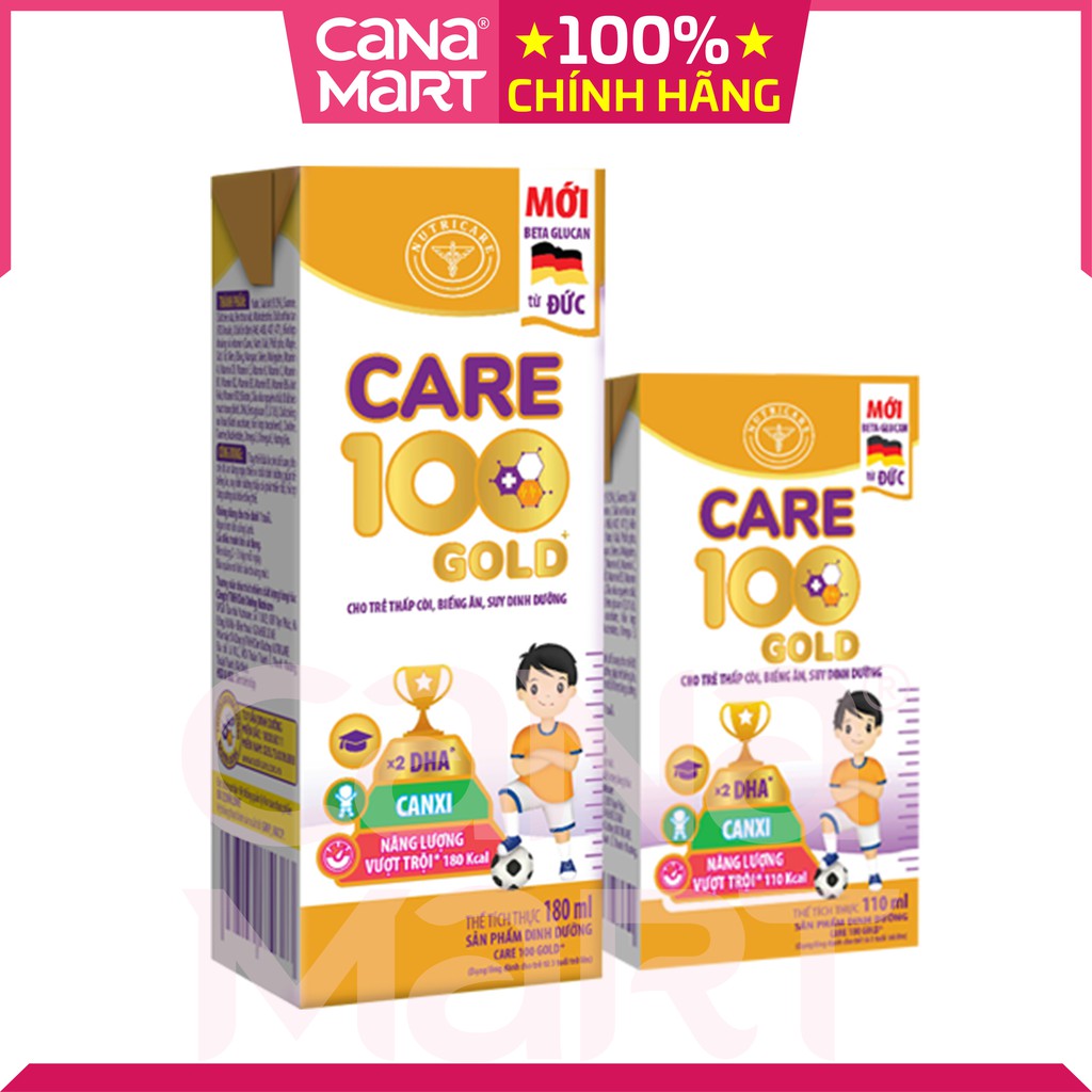 Sữa nước pha sẵn Nutricare Care 100 Gold phát triển chiều cao, cân nặng và não bộ (180ml)