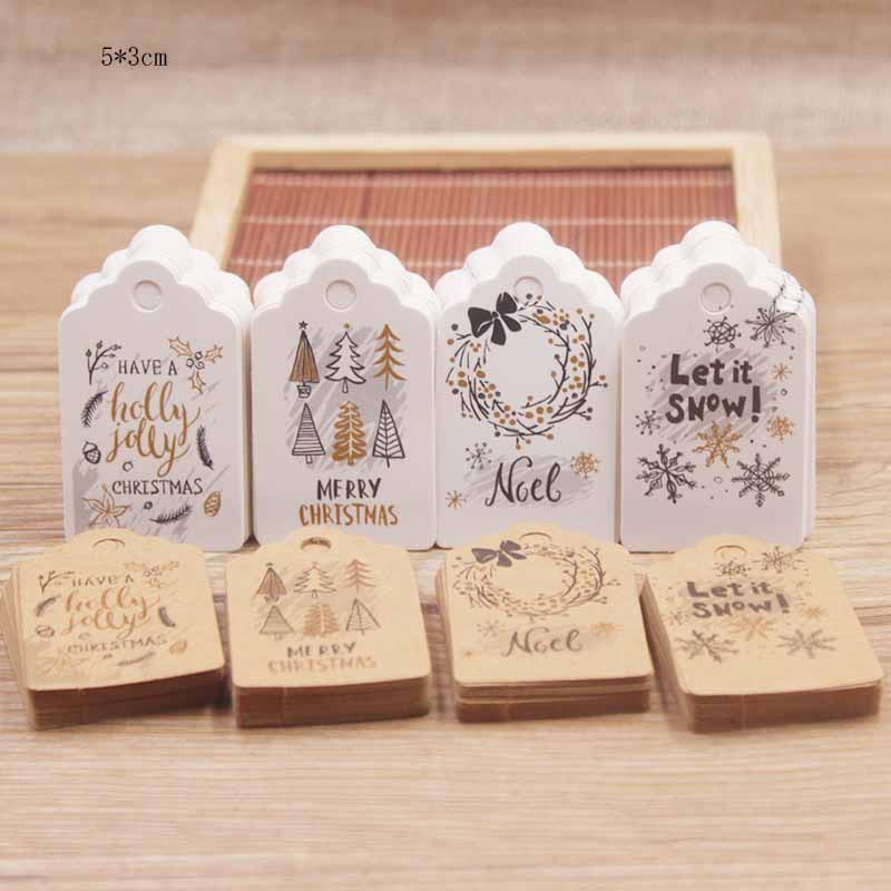 Set 100 Tag Giấy + 100 Miếng Giấy Kraft Kích Thước 5x3cm Dùng Để Trang Trí Quà Giáng Sinh