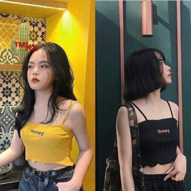 Áo 2 Dây Cuốn Biên Thêu honey - Form Croptop