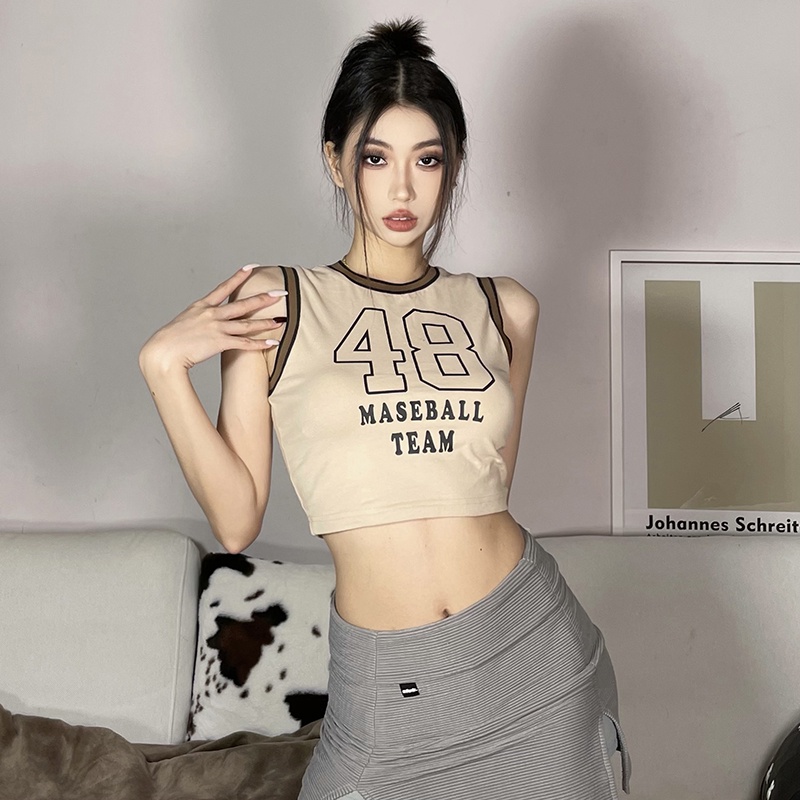 Kliou 2022 Mới vào mùa hè Áo thun croptop KLIOU cotton mềm mại ôm dáng vừa vặn in họa tiết chữ cái phong cách retro mùa hè dành cho nữ