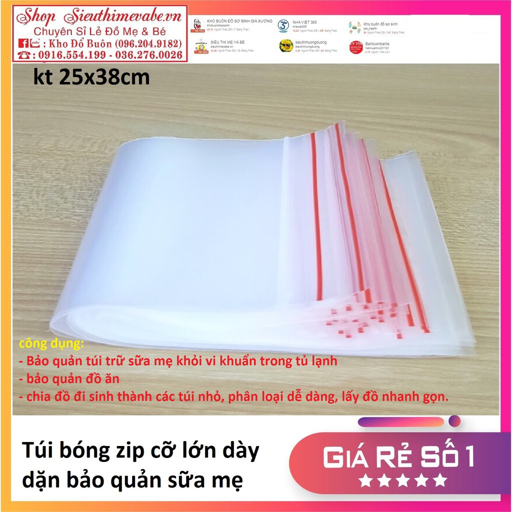 Túi zip bảo quản sữa mẹ, thức ăn loại dày dặn (size lớn 25*38cm) hàng tốt giá rẻ