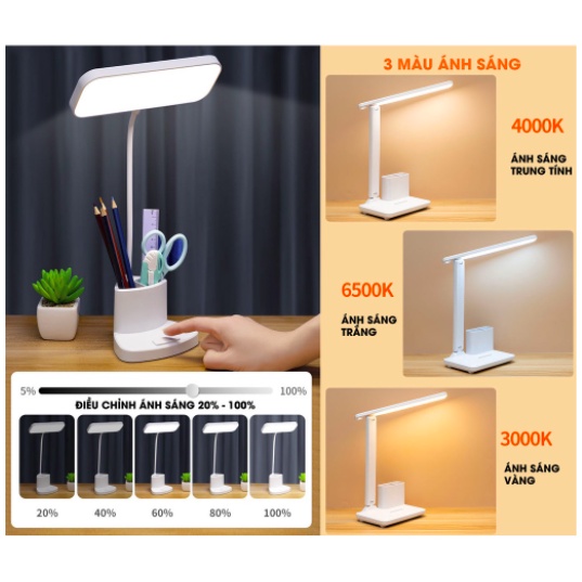 Đèn Bàn Học Đọc Sách Tích Điện Bảo Vệ Mắt Cảm Ứng 3 Chế Độ Sáng Có Thể Gấp Gọn