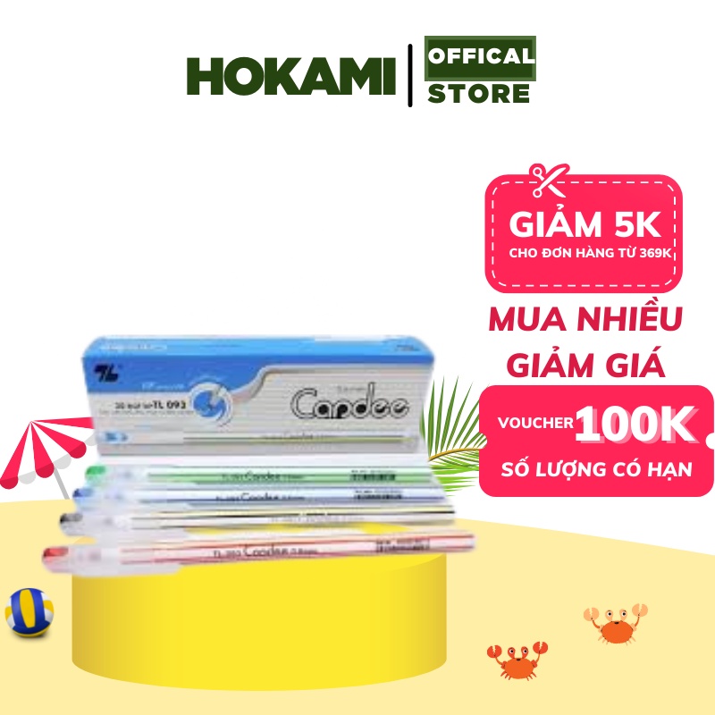 Bút bi thiên long - hộp 20 bút bi thiên long ngòi 0.6mm - FO 093 - màu đen/xanh - văn phòng phẩm HOKAMI STORE