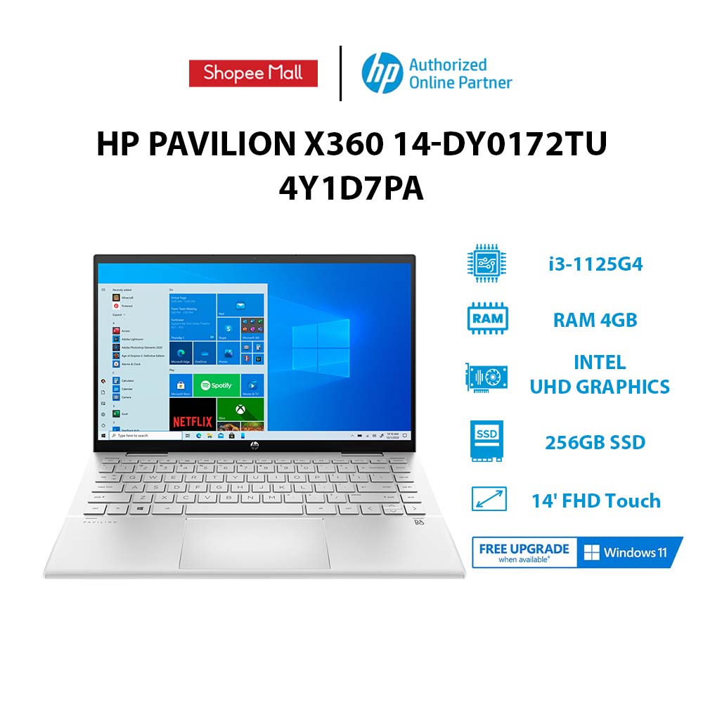 [ELHP10 giảm 10%]Laptop HP Pavilion X360 14-dy0172TU (4Y1D7PA) (i3-1125G4 | 4GB | 256GB