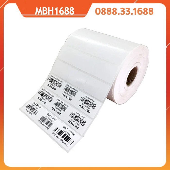 Decal in mã vạch khổ 35x22 mm loại 3tem/ hàng, tem thường in mực, dài 50m