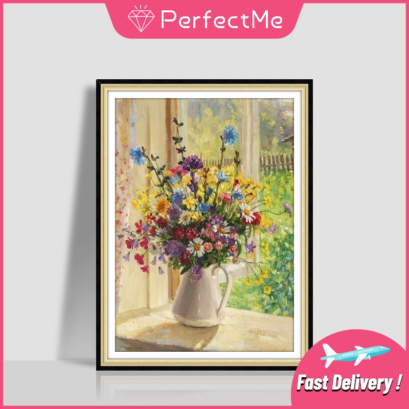 Bộ tranh đính đá tự làm 30x 40cm họa tiết hoa mùa hè