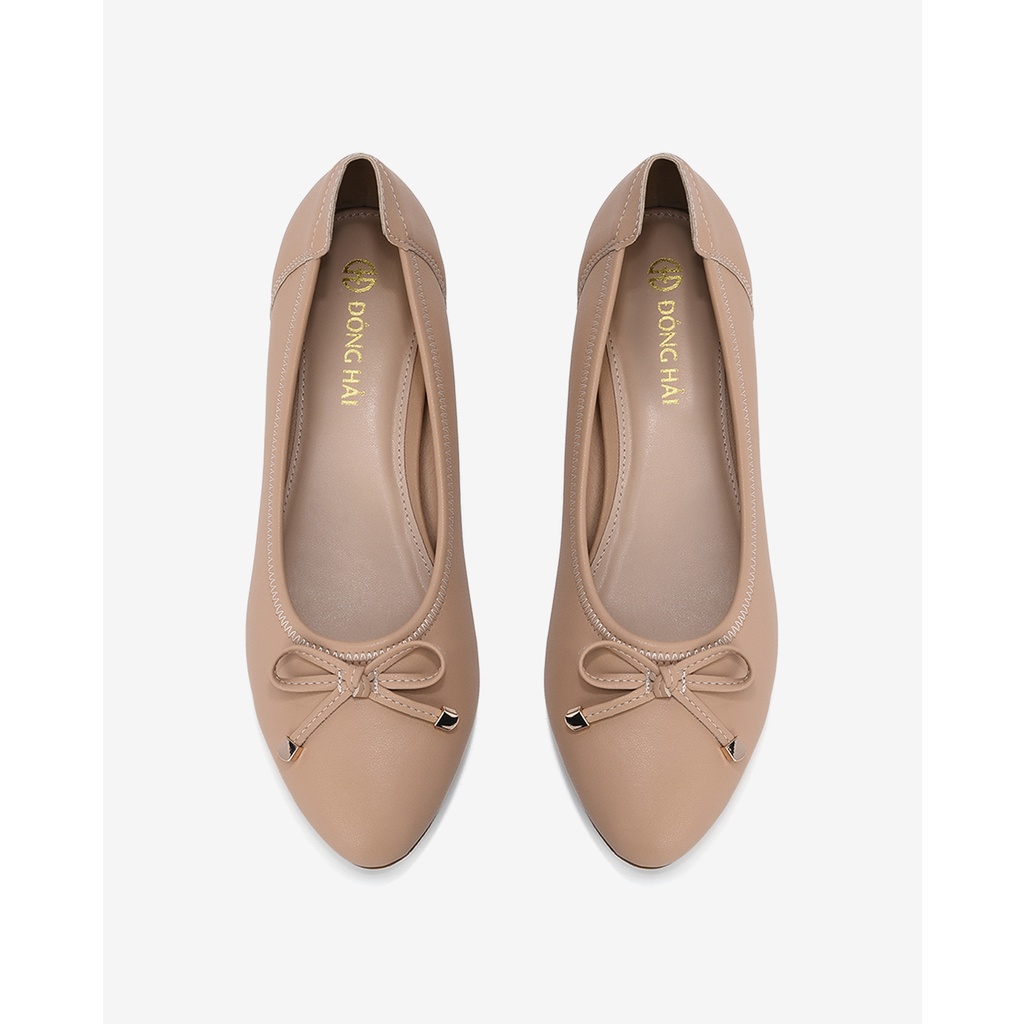 Giày búp bê nữ Đông Hải mũi tròn thiết kế đính nơ đầu khóa kim loại cách điệu 3cm - G7722