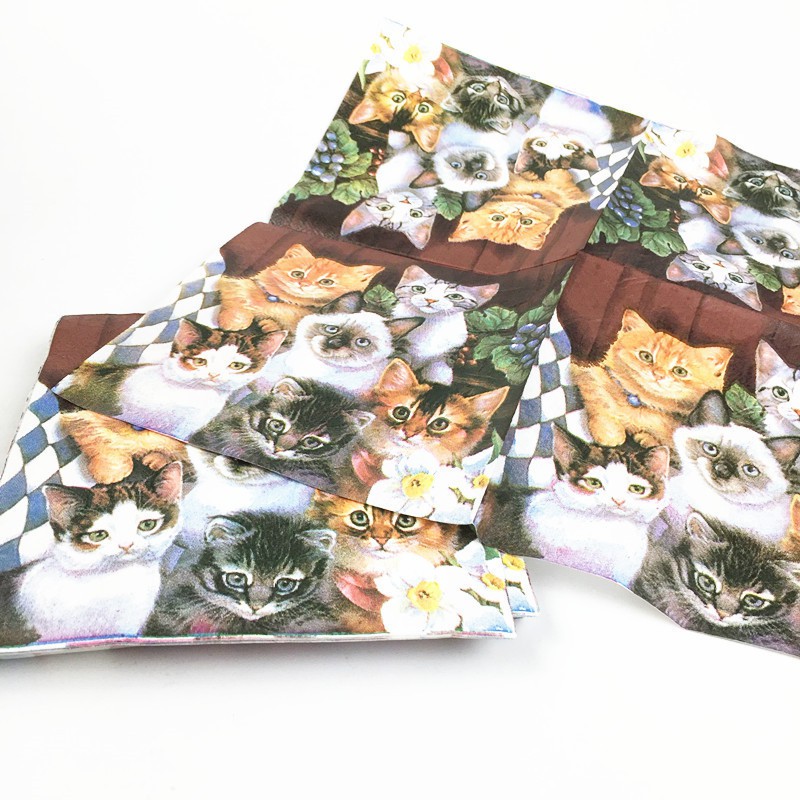 Set 20 Tờ Khăn Giấy Hình Mèo Xinh Xắn Dùng Để Trang Trí Nội Thất