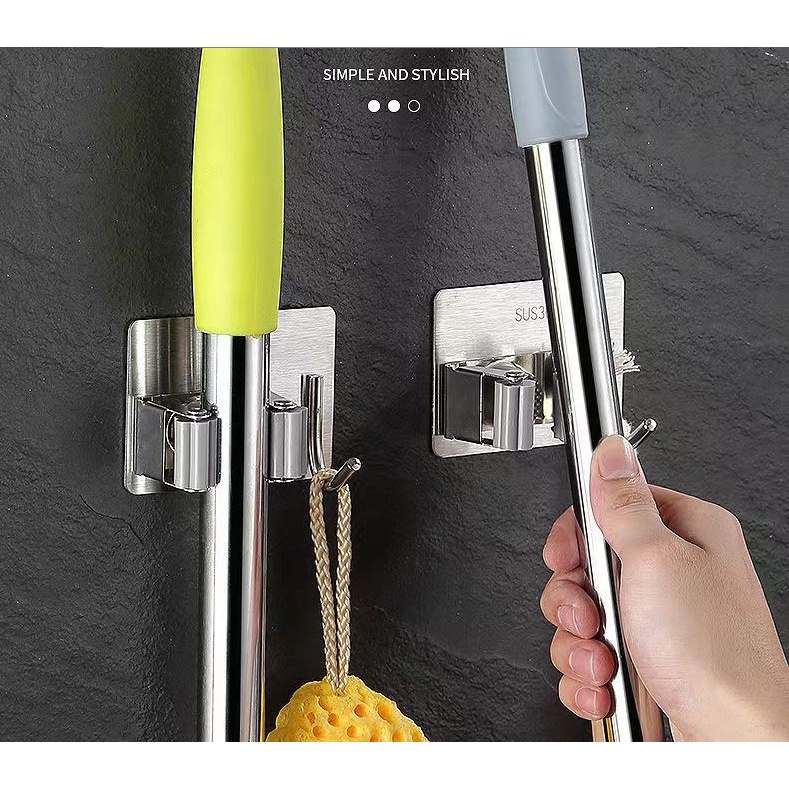 Móc treo nhà tắm chất liệu INOX 304 móc chổi, khăn.. có keo dính chắc chắn không cần khoan vít