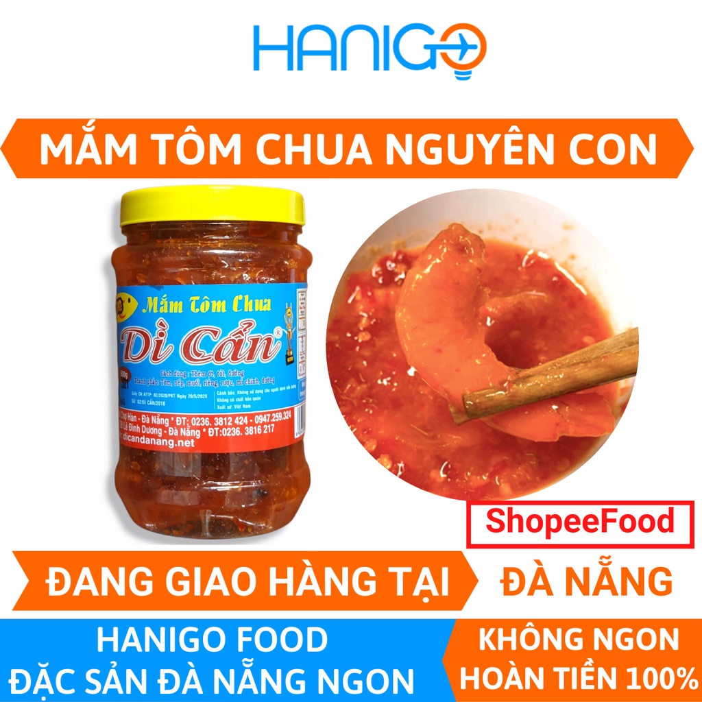 Mắm tôm chua nguyên con Đà Nẵng Dì Cẩn- Hũ 500G- Hanigo Food Đặc Sản Đà Nẵng NGON