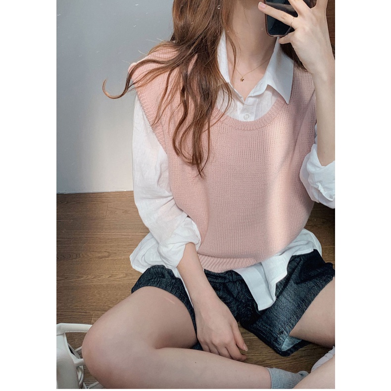 Áo Len Không Tay Màu Hồng Dễ Phối Đồ Thời Trang 49299