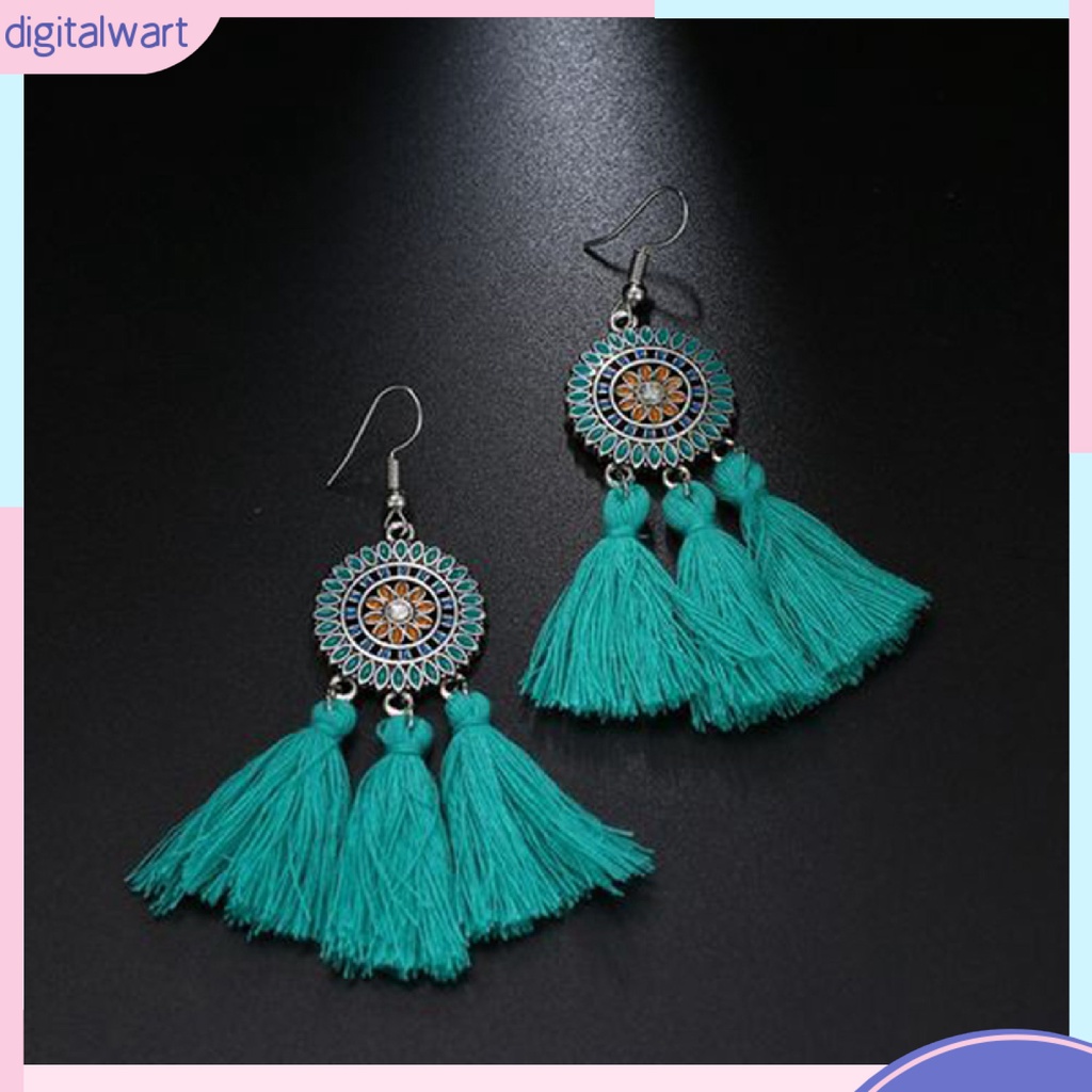 Đôi khuyên tai hợp kim hình hoa hướng dương phối tua rua thời trang cho nữ