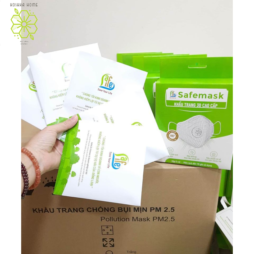 Hộp 5 Khẩu trang SafeLife N96+ 3D cao cấp chống bụi mịn PM2.5