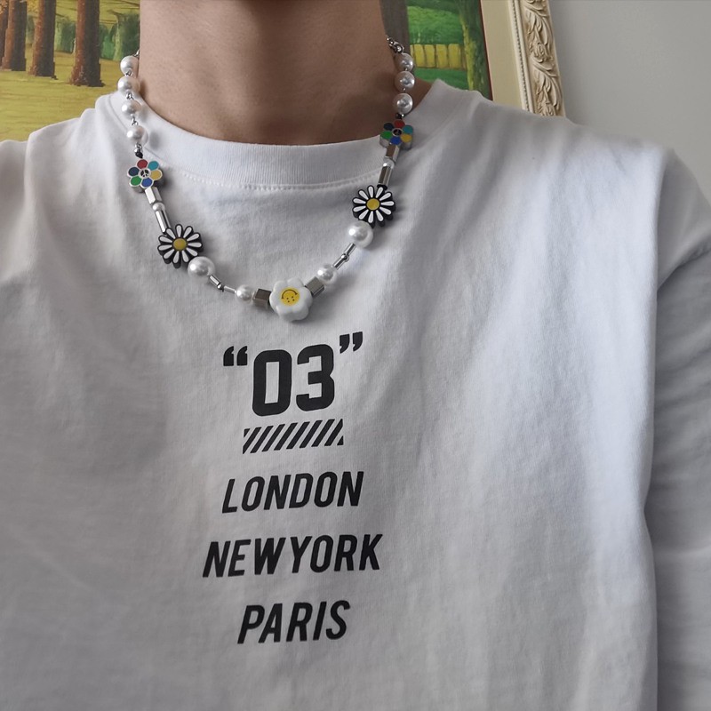 vòng cổ Mặt Hình Hoa Cúc Đính Ngọc Trai Phong Cách Hip Hop