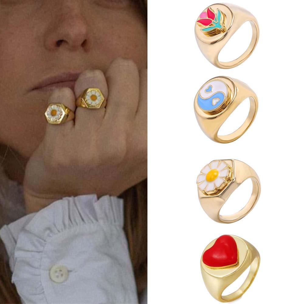 Nhẫn Kim Loại Hình Hoa Cúc Âm Dương Thời Trang Hàn Quốc Cho Nữ