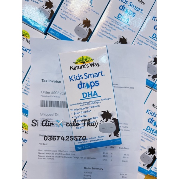 (✈️ đủ bill 1/2025 ) DHA Nature’s Way Kids Smart dạng giọt Drops 20ml - Xuất xứ Úc