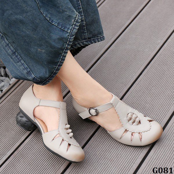 G081 - ENDA KISUHI Giày Sandal Da Thật Handmade Mũi Tròn