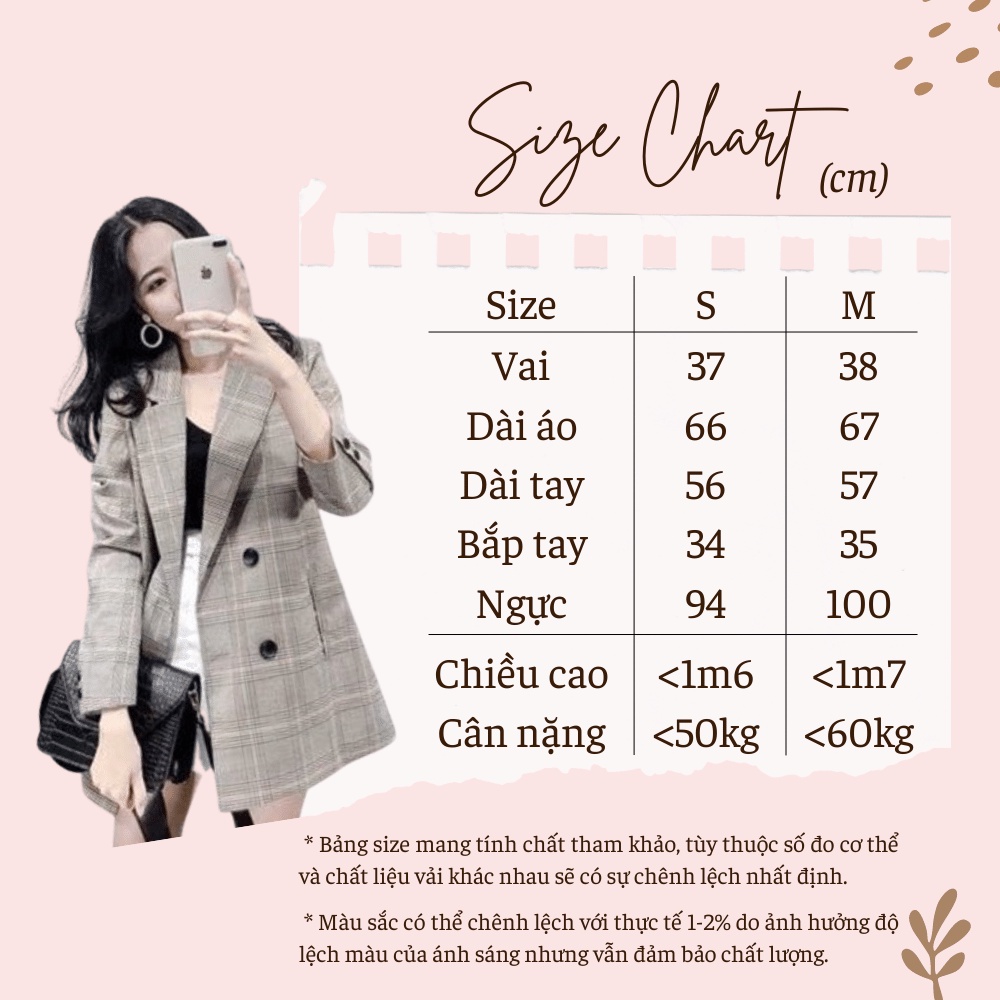 Áo blazer nữ có size thiết kế túi đứng Áo khoác nữ Hàn Quốc kẻ nâu Miumiin Clothes | BigBuy360 - bigbuy360.vn