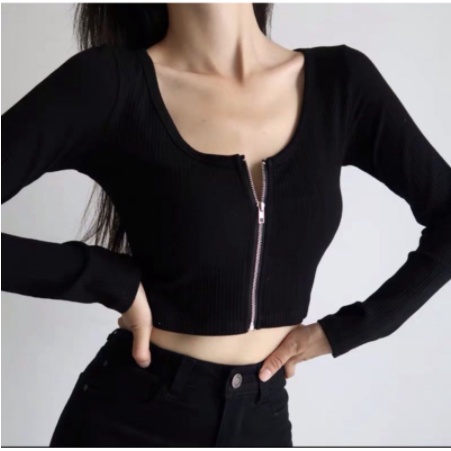 Áo croptop tay dài khóa kéo