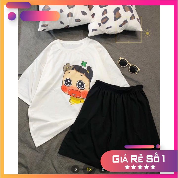 Sét Bộ Áo Thun Tay Lỡ In 3D Hình Cute Kèm Quần Short Siêu Dễ Thương đẹp chanh sả cho bạn tự tin đi chơi