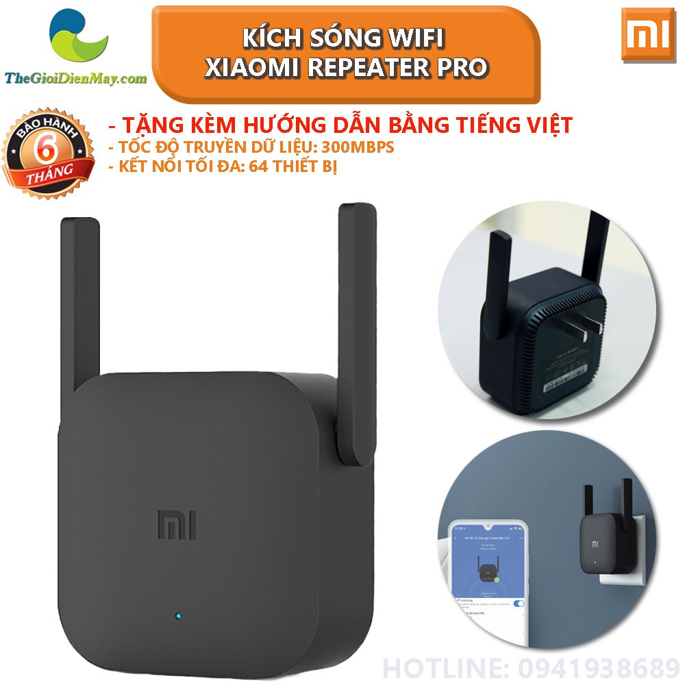 [Mã 253ELSALE hoàn 7% đơn 300K] Thiết bị kích sóng Xiaomi Wifi Repeater Pro 2 râu băng thông 300mbps BH 6 tháng