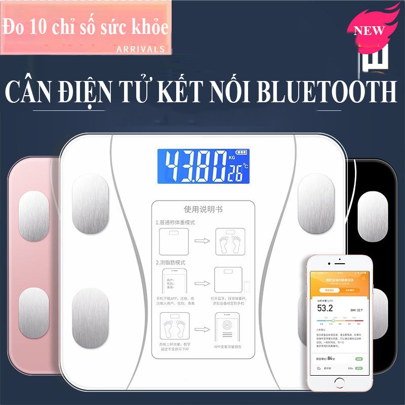 Cân Điện Tử Thông Minh Đo Chỉ Số Sức Khỏe Kết Nối Bluetooth Cân Đo Lượng Mỡ Dùng Sạc USB Trọng Lượng Tối Đa 180kg VT51