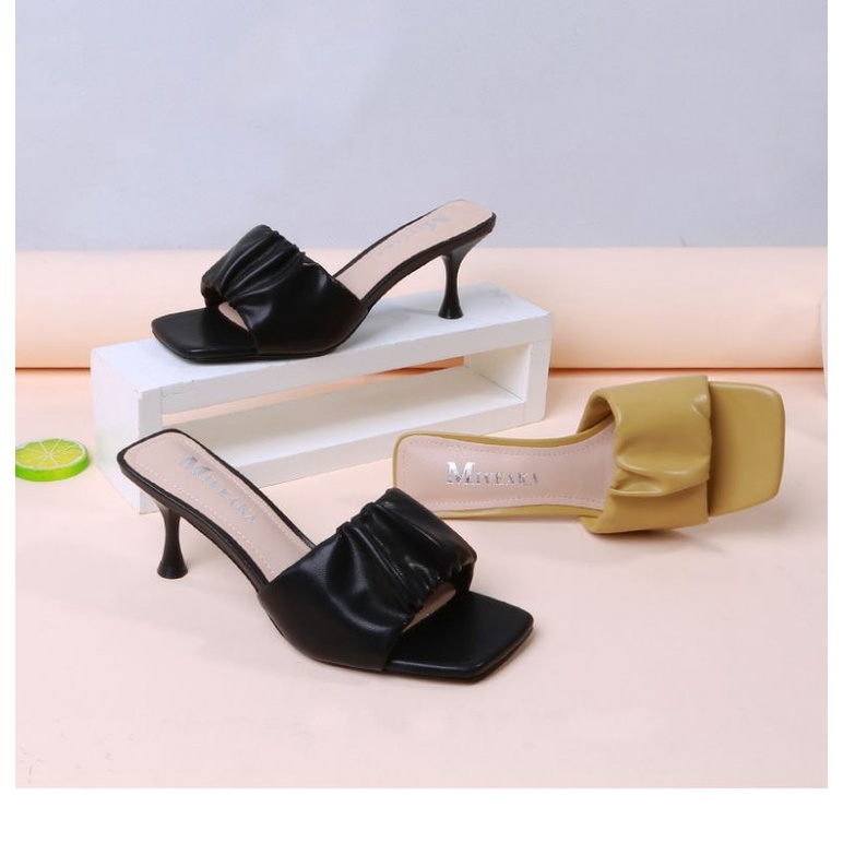 Dép cao gót quai ngang bèo nhúm 7 phân màu mã GO01