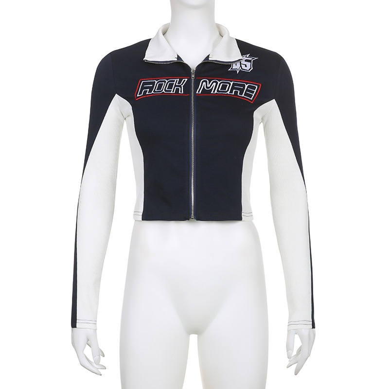 Áo Khoác Tay Dài Có Khóa Kéo In Chữ Thời Trang Đường Phố Cá Tính Cho Nữ