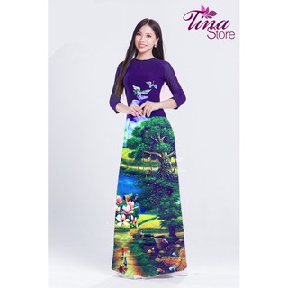 ÁO DÀI TRANH PHONG CẢNH thướt tha , duyên dáng cho chị em