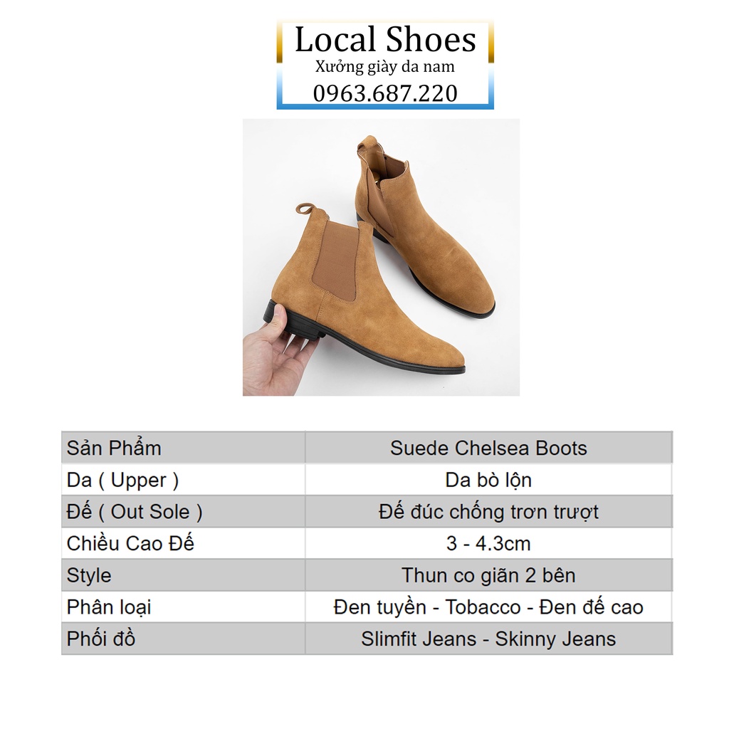 [ Cải tiến chun thẳng ] Chelsea Boot nam da lộn, giày bot nam