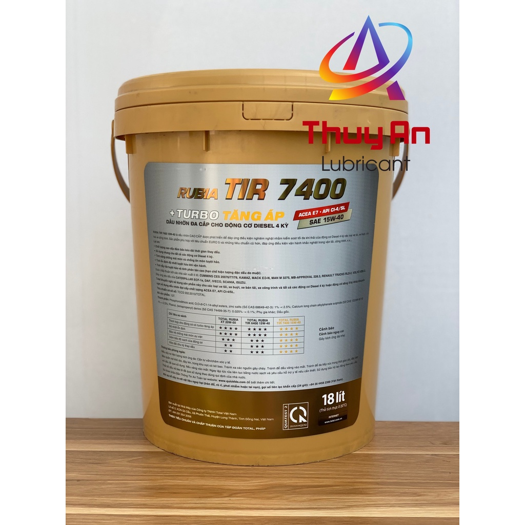Dầu động cơ Total Rubia TIR 7400 15W-40 xô 18L