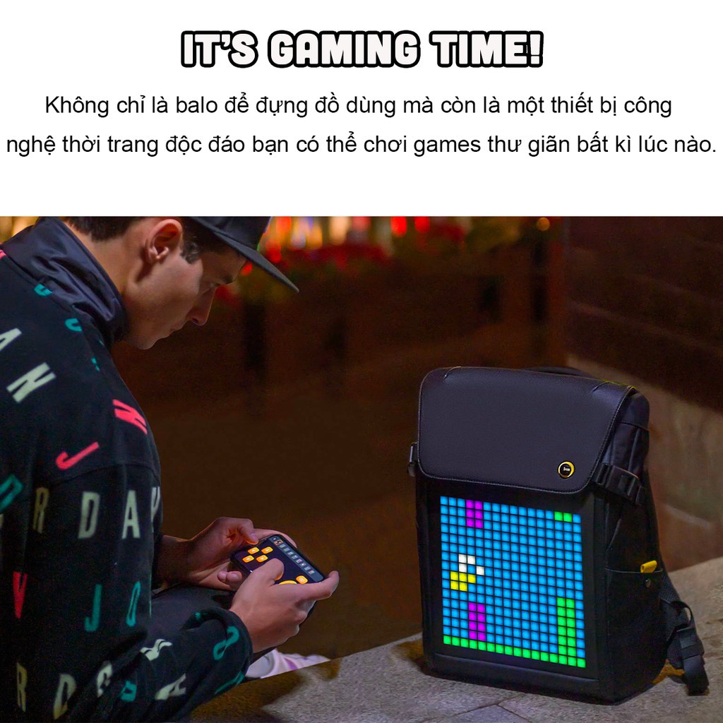 [Mã 156ELHA80K giảm 6% đơn 400K] Balo DIVOOM Pixoo Backpack-M, hiển thị màn hình LED, ngăn chứa Laptop 14 inch