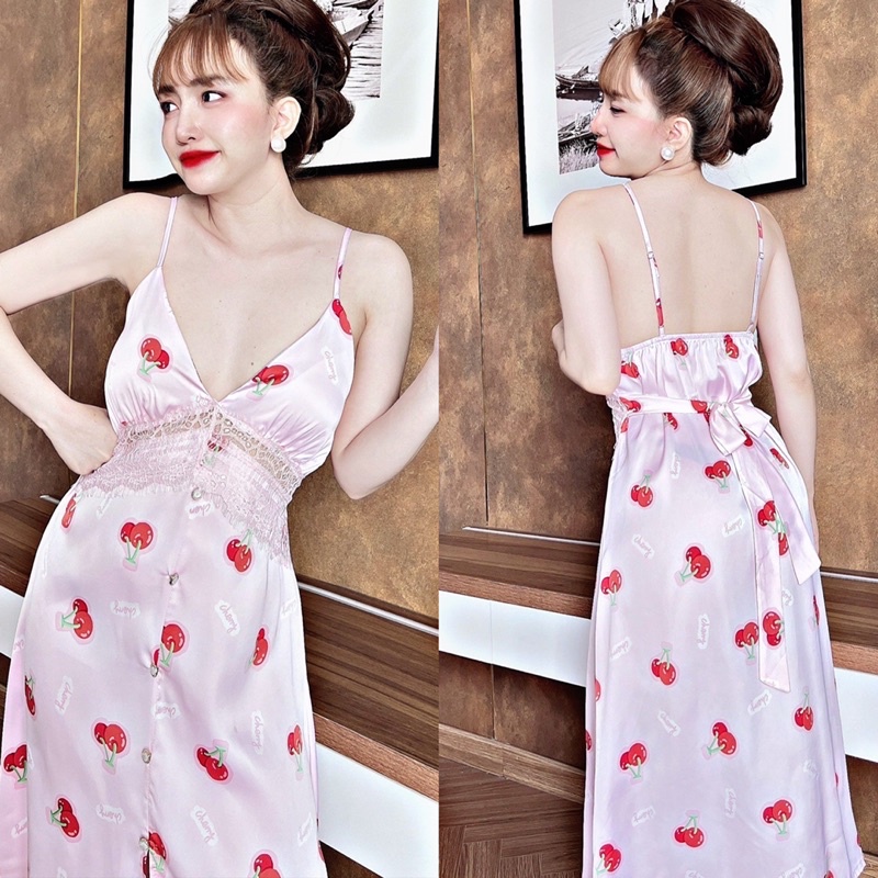Đầm ngủ sexy mặc nhà LỤA LATIN rút nơ 2 dây cực sang và quyên rũ