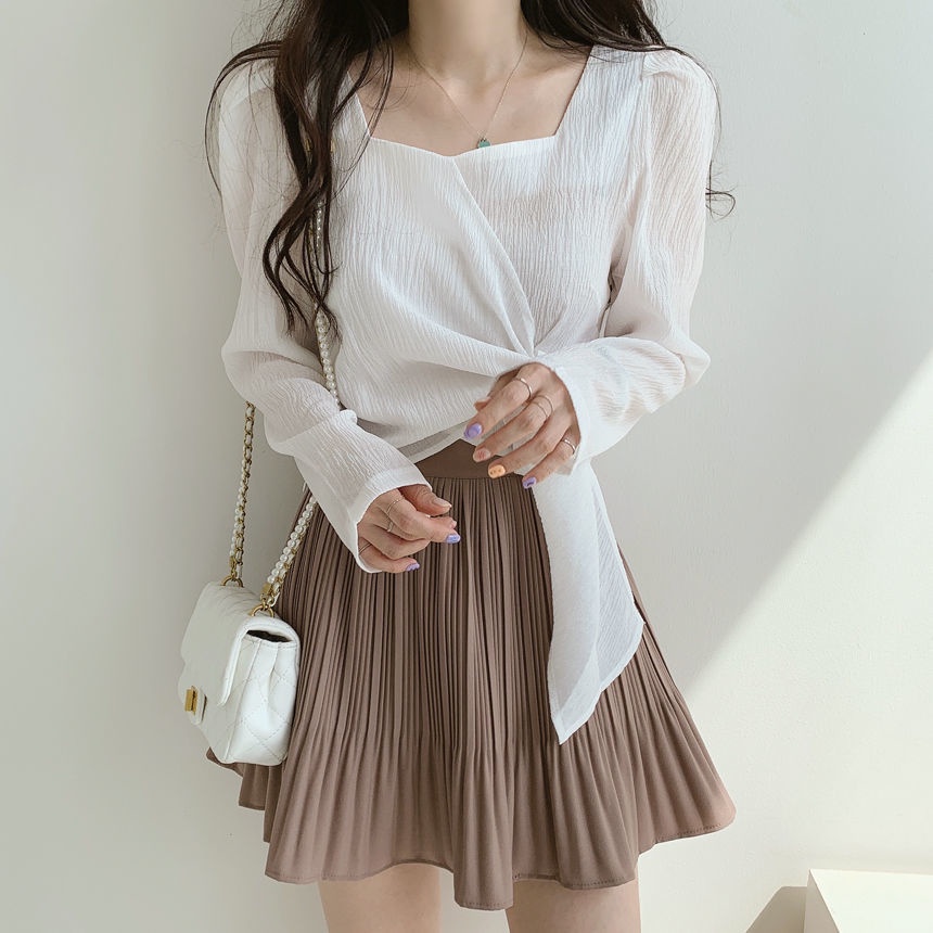 Áo Sơ Mi chiffon Cổ Vuông Tay Dài Dáng Rộng Phong Cách Hàn Quốc Cho Nữ NZ-CS-22