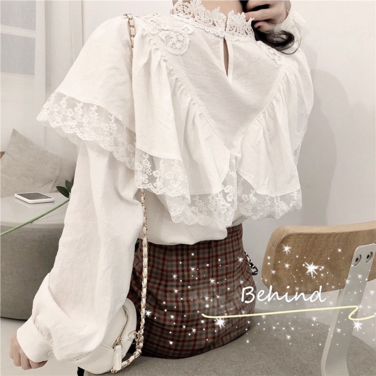 Áo Sơ Mi Trắng Nữ Taobao, Áo Sơ Mi Nữ Ren Tiểu Thư Dài Tay Mặc Đi Học, Đi Làm, Đi Chơi