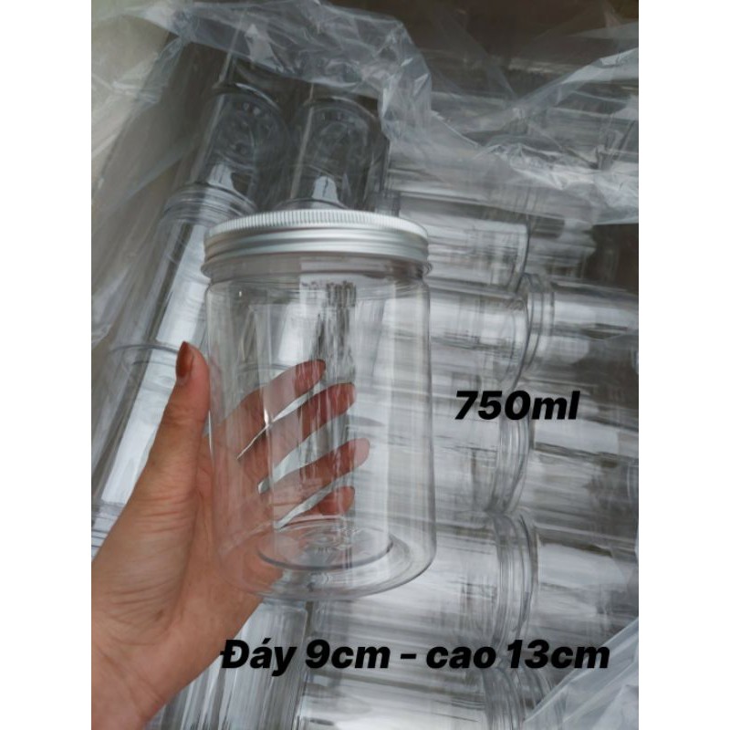 Combo 10 hủ nhựa pet nắp nhôm 750ml cao cấp ( cao 120mm x đáy 90mm)