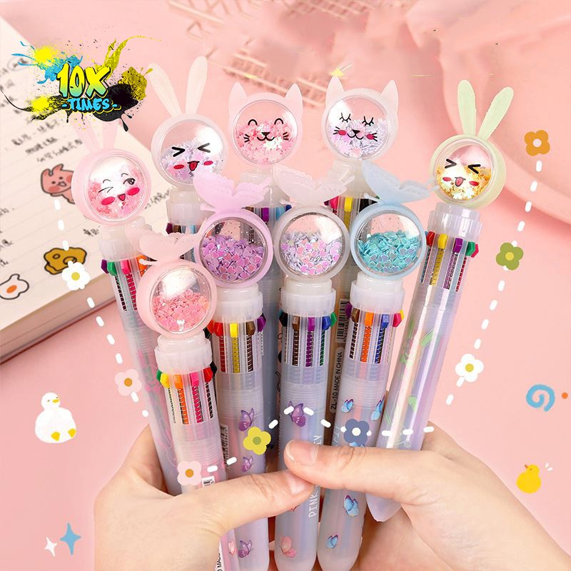 Bút bi bấm 10 ngòi lấp lánh hoạt hình dễ thương cute viết bài, quà tặng bạn gái,quà tặng sinh nhật 10xtimes