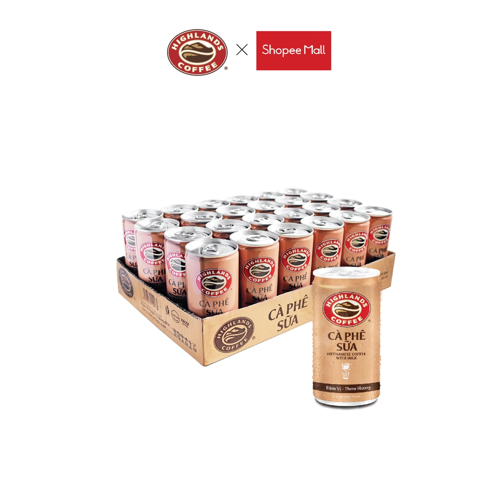 Thùng 24 Lon Cà Phê Sữa Đá Highlands Coffee 185ml/lon
