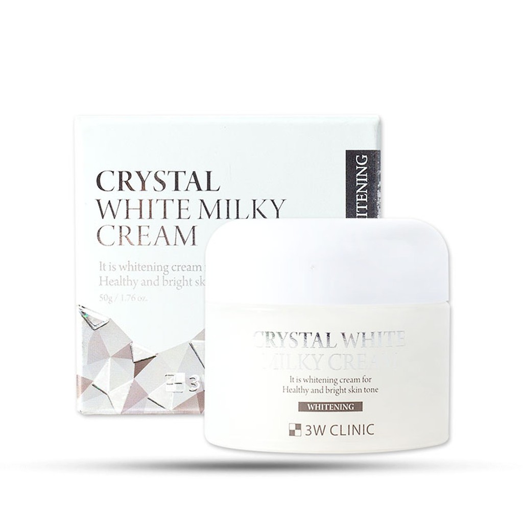 Kem Dưỡng Trắng nâng tone và ngừa lão hóa 3W Clinic Crystal White Milky Cream 50g - Hàn Quốc Chính Hãng