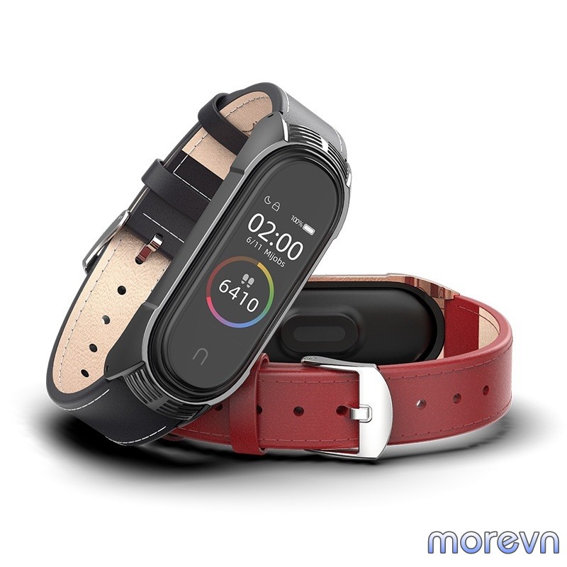 Dây đeo da bò viền vân Mi band 4, mi band 3 chính hãng Mijobs - dây đeo thay thế miband 4, miband 3 da bò vân TF Mijobs