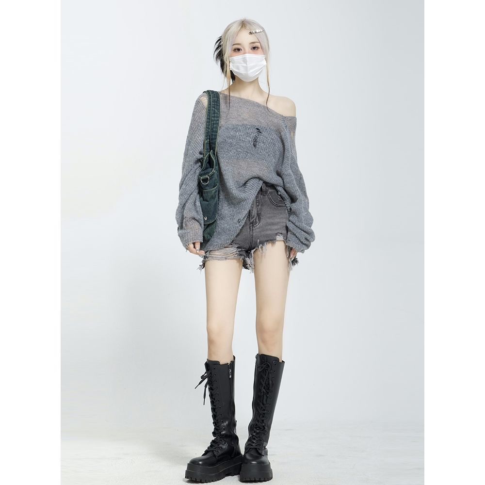 Áo Sweater Dệt Kim Mỏng Tay Dài Chống Nắng Phong Cách Retro Cho Nữ y2k