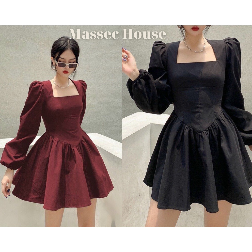 Váy Cổ Vuông Dáng Xoè Chữ A - Đầm Cổ Vuông Dáng Xoè Chữ A, Thiết Kế Tiểu Thư Mặc Tết Siêu Xinh, Chất Co Giãn