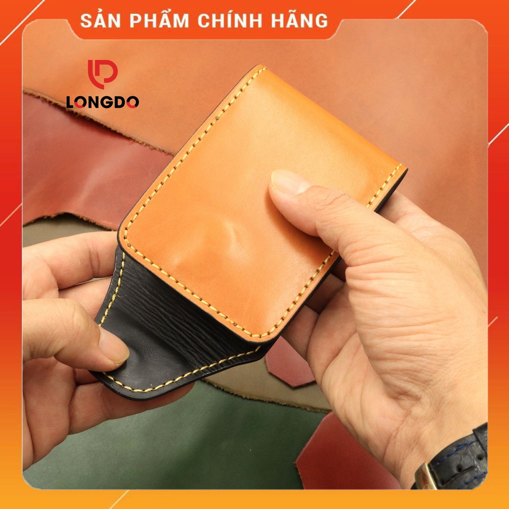 Ví Sen 5 Cao Cấp - Cam Kết 100% Da Bò Thật - Bóp Nam Mini Màu Vàng Bò Hàng Chính Hãng Thương Hiệu Longdo Leather