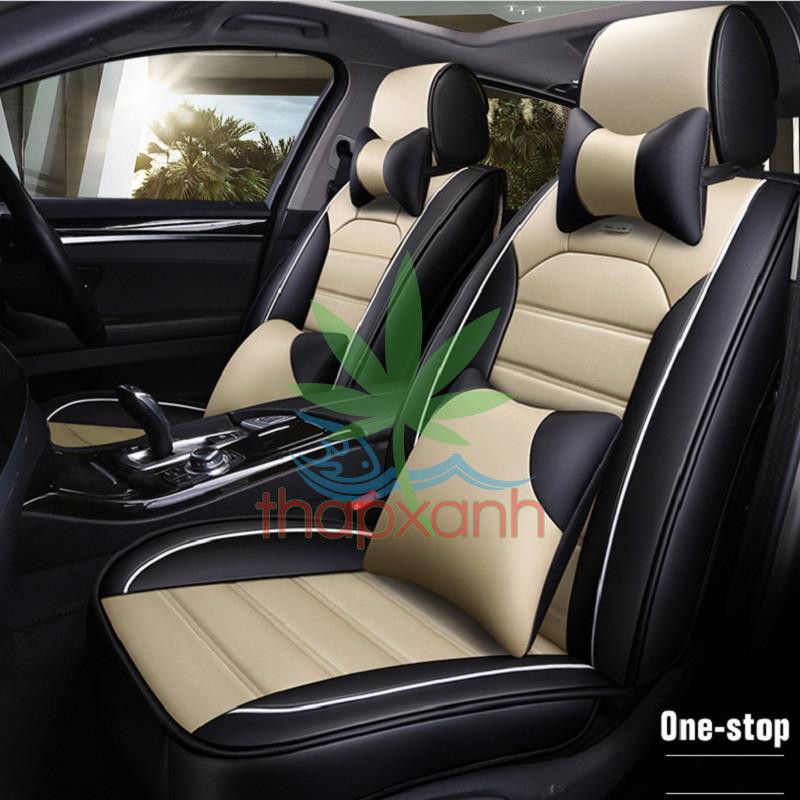 Áo ghế ô tô, Áo ghế xe hơi, bọc da ghế xe A30 (5 Ghế + 4 Gối)_ Đen - Beige
