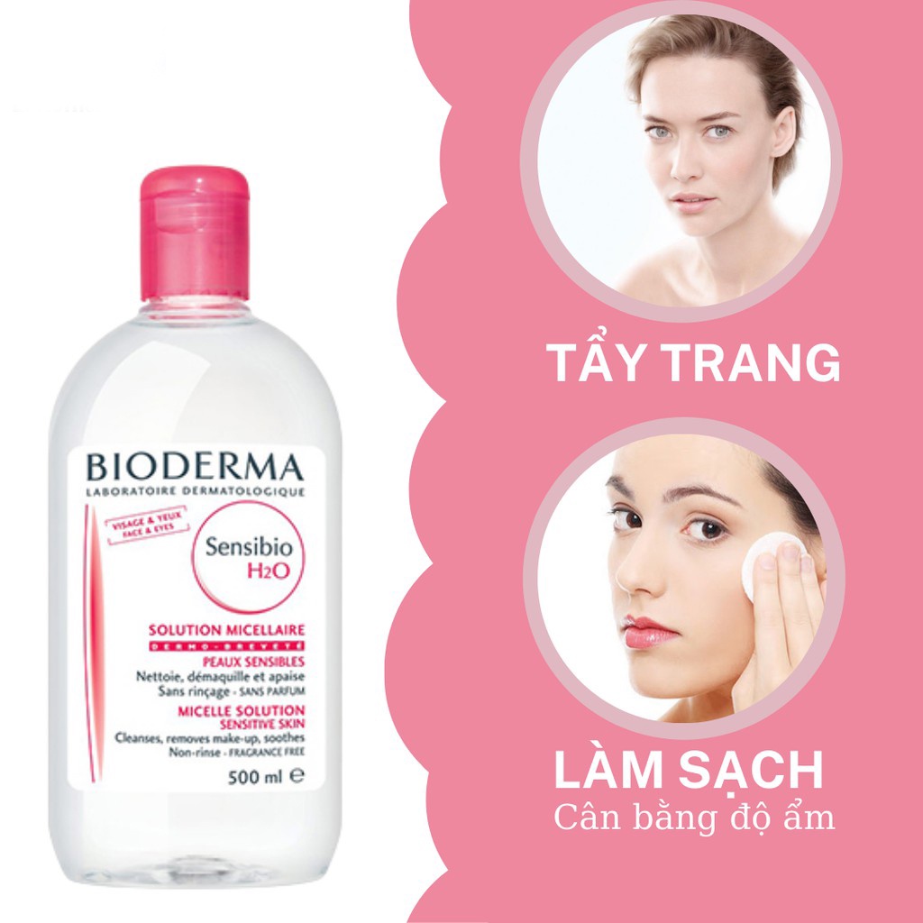 Nước Tẩy Trang Siêu Sạch Xanh Và Hồng 500ml làm sạch lớp trang điểm trên da nhạy cảm