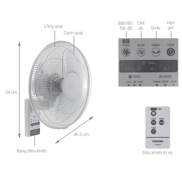 Quạt cây đứng Toshiba có điều khiển từ xa Chính hãng, quạt điện treo tường 3 cánh điều hòa làm mát - HAPOS OFFICIAL