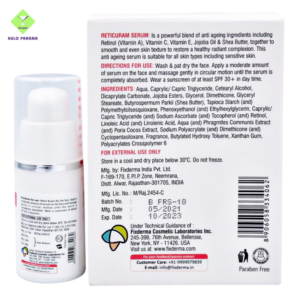 Serum Dưỡng Da Chống Lão Hóa FIXDERMA Reticuram Chiết Xuất Bơ Hạt Mỡ Và Retinol Giúp Xóa Nhăn Sáng Da 15ml