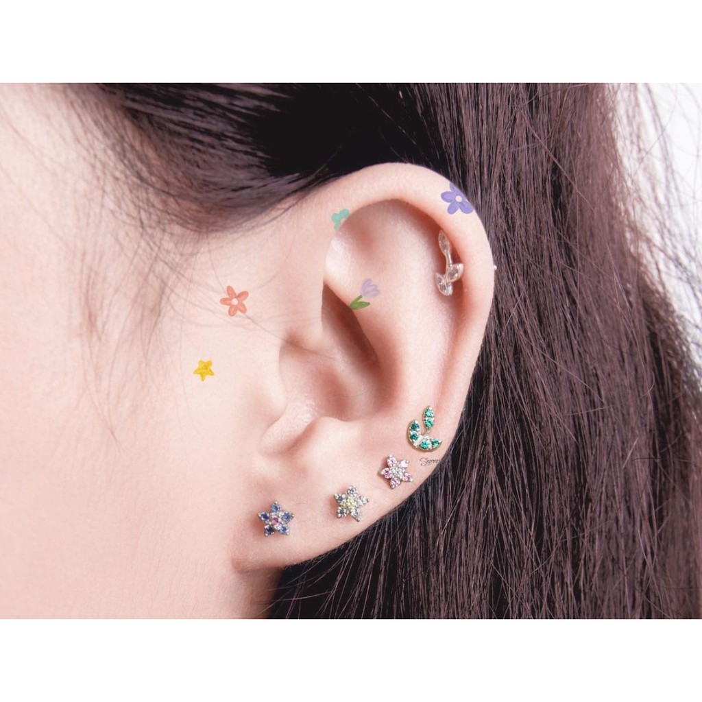 Bông Tai, Khuyên Tai, Hoa Tai Nữ Bạc 925 Cao Cấp SHIMMER SILVER COLORFUL FLOWER Thiết Kế Hoa Đính Đá