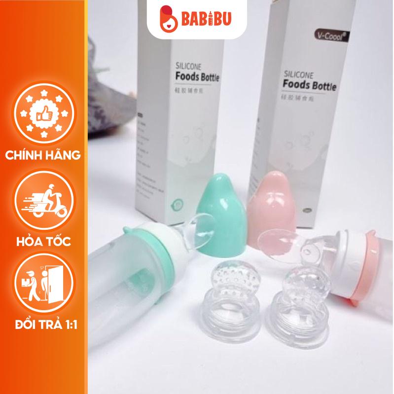 Bình Thìa Ăn Dặm Vcoool 2in1, Bình Thìa Silicon Cho Bé Babibu - BTV21