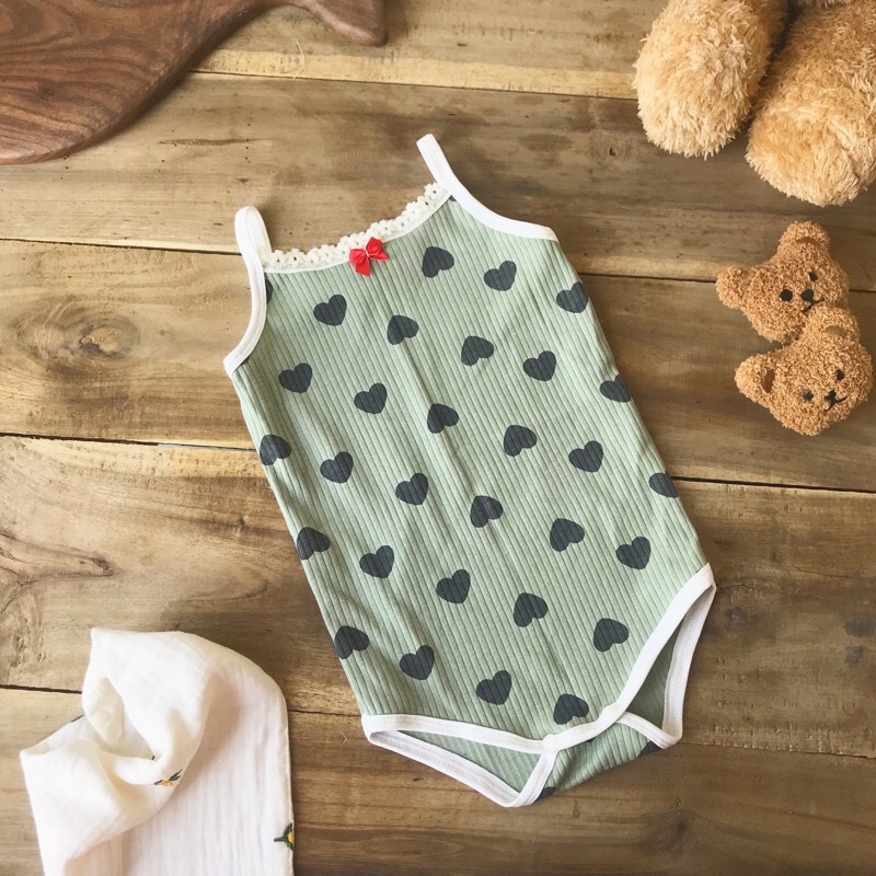 Body hai dây phối ren mềm chất liệu vải gân xuất Hàn dành cho bé gái